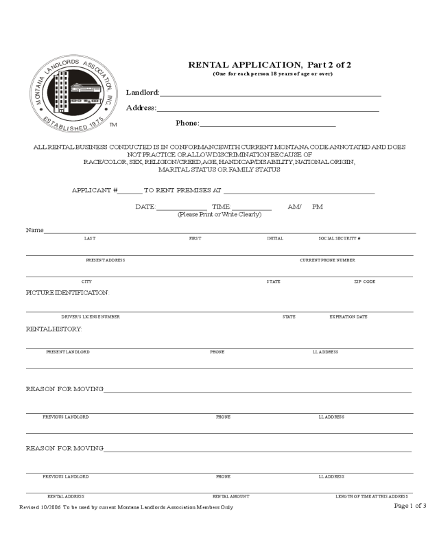 1 Page Rental Application Form