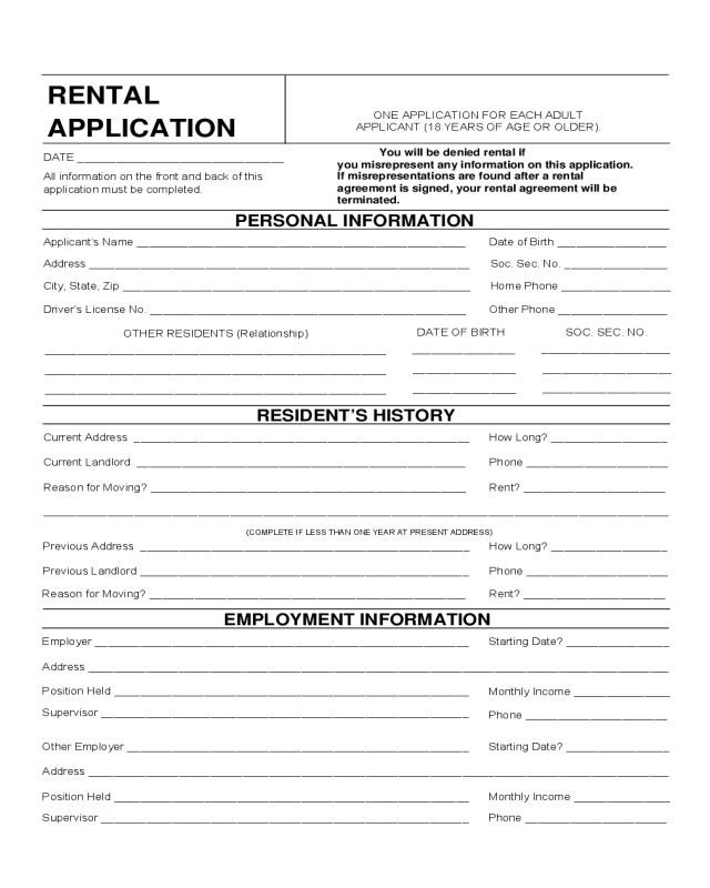 One Page Basic Rental Application Form Pdf 2022 RentalApplicationForm