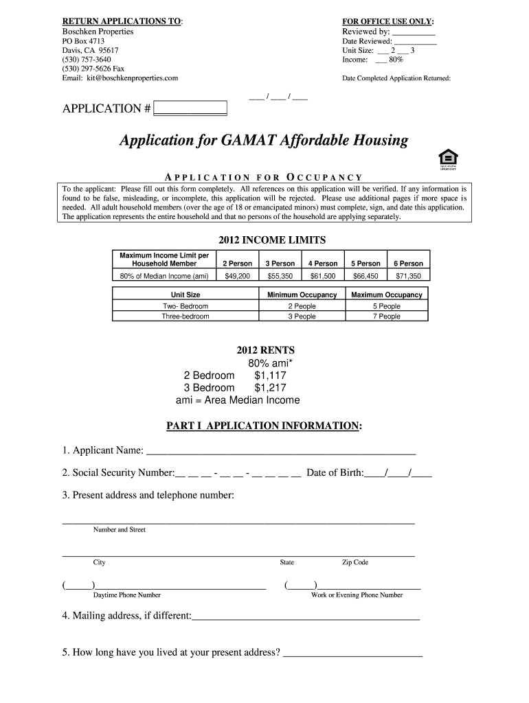 2012 Form CA Application For GAMAT Affordable Housing Fill Online 