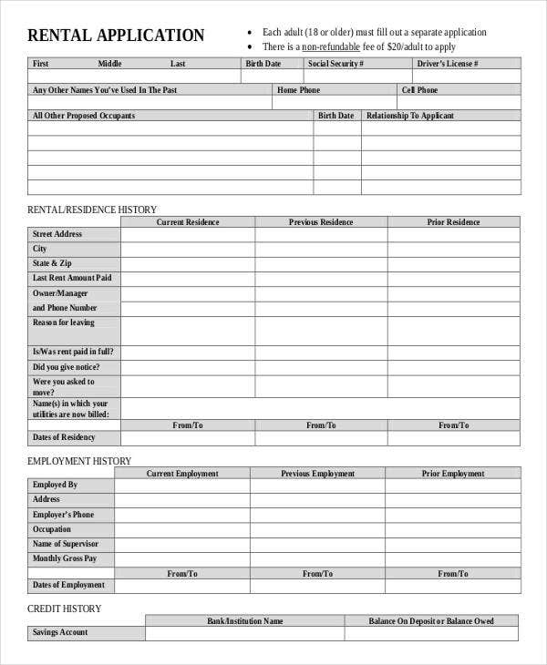 8 Tenant Application Form Templates PDF DOC Free Premium Templates