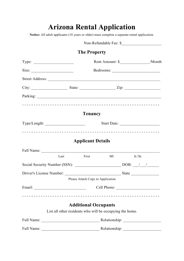 Arizona Rental Application Form Download Printable PDF Templateroller