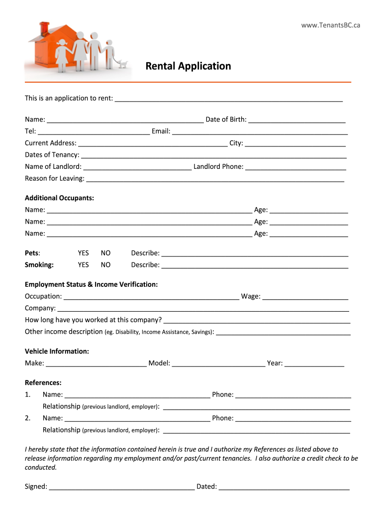 Bc Rental Application Fill Online Printable Fillable Blank PdfFiller