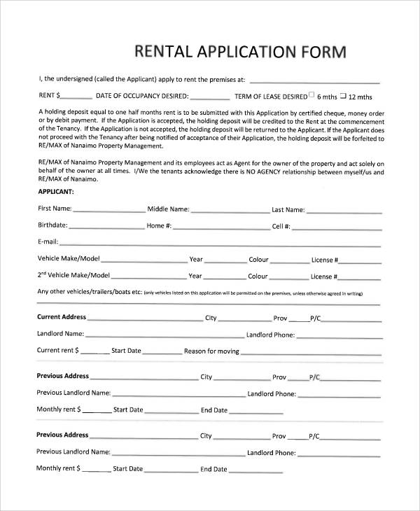 Blank Rental Application Form Qld