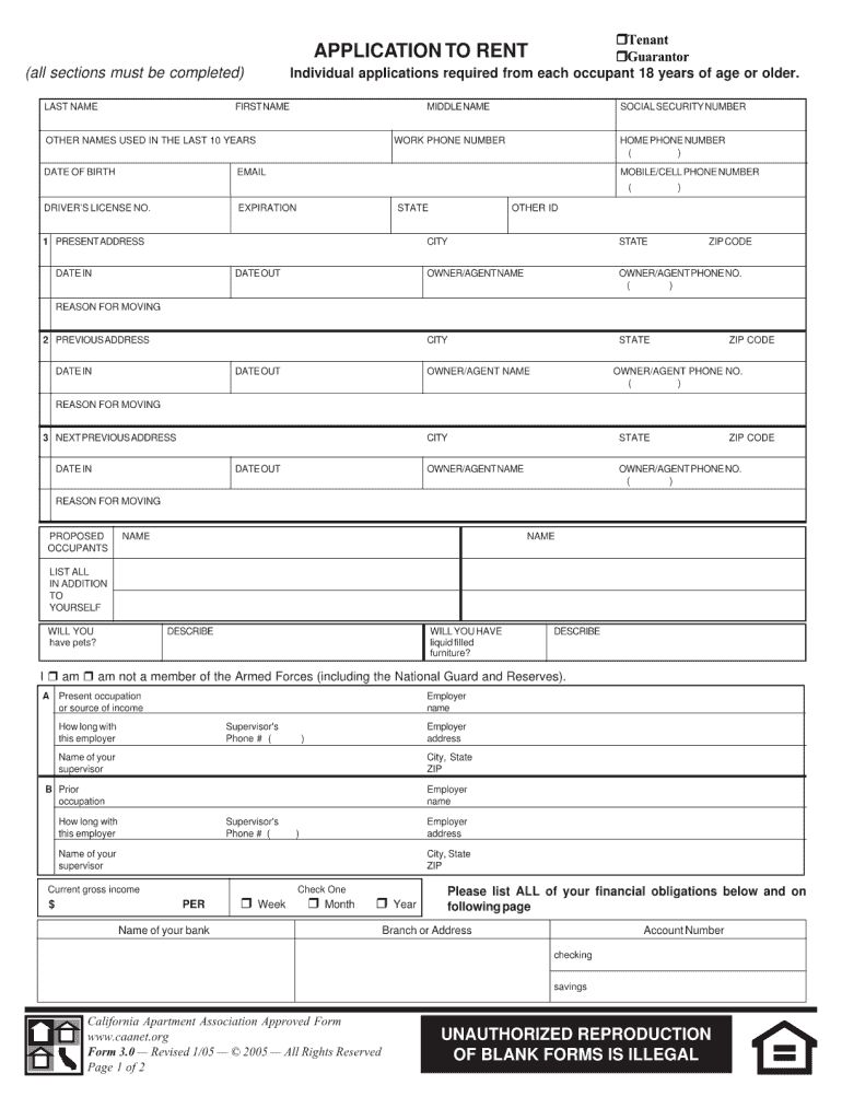 California Application To Rent Fill Online Printable Fillable 