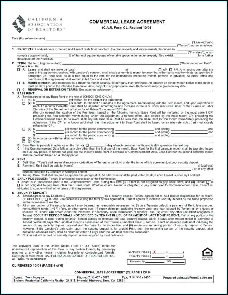 California Association Of Realtors Application To Rent Fillable Form 