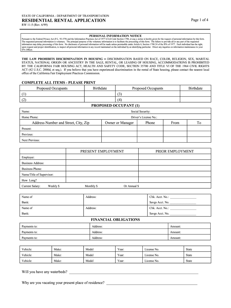 California Residential Rental Application Fill Online Printable 