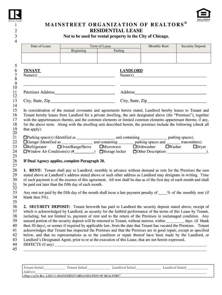 Chicago Residential Lease Form 2012 2021 Fill And Sign Printable 