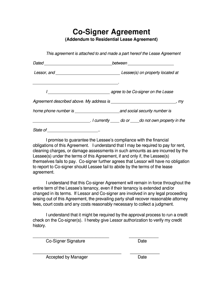 Co Signer Form Fill Online Printable Fillable Blank PdfFiller