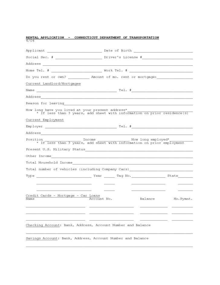 Connecticut Rental Application Form Free Download