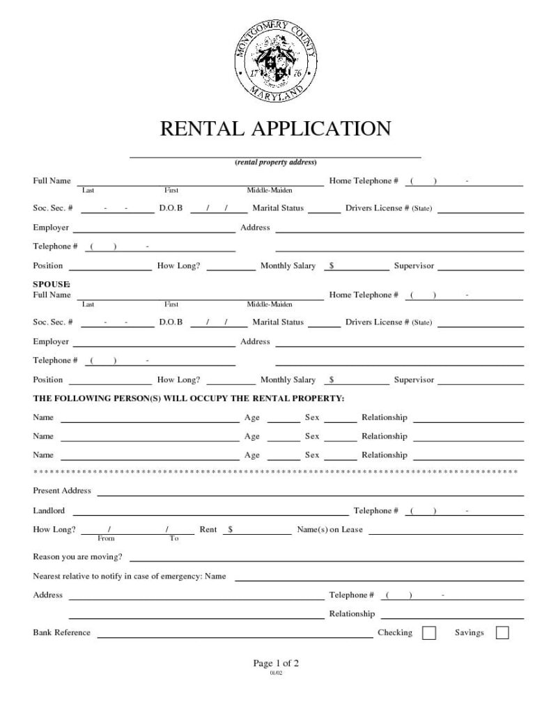 Download Free Maryland Rental Application Form Printable Lease Agreement