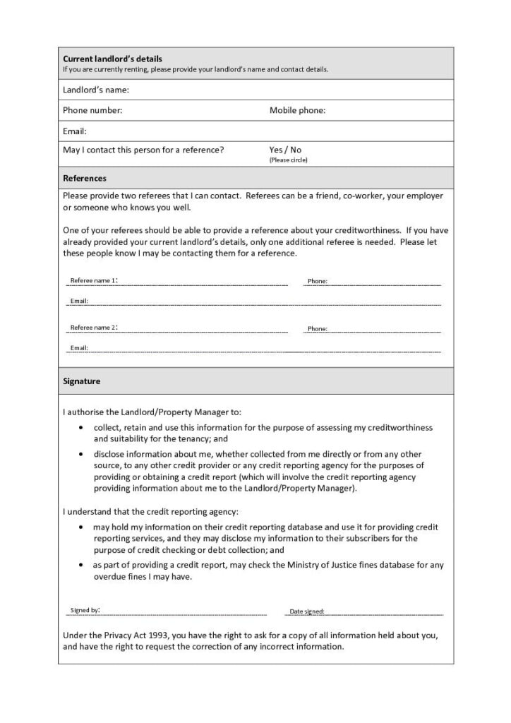 Download Free Pre Tenancy Application Form Printable Lease Agreement