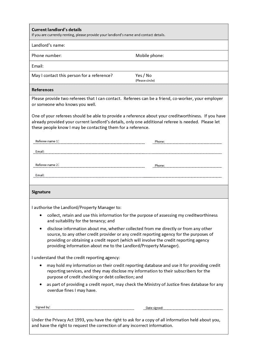 Download Free Pre Tenancy Application Form Printable Lease Agreement