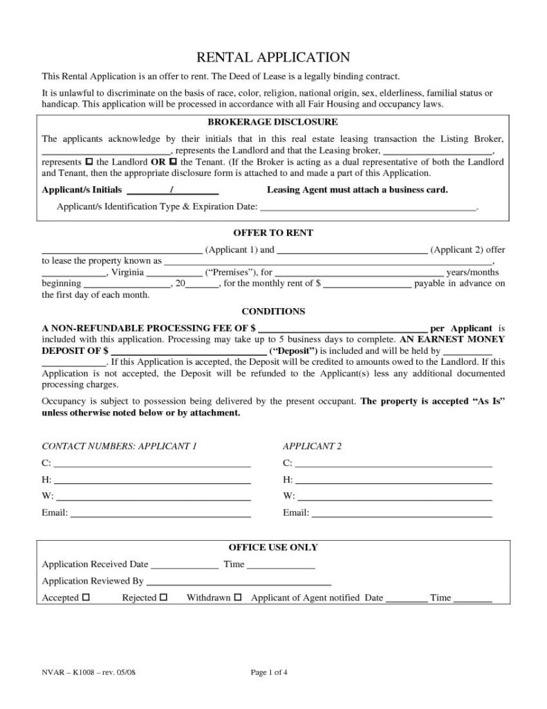 Download Free Virginia Rental Application Form Printable Lease Agreement