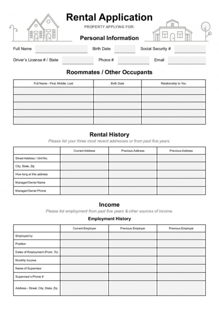 Editable Simple Rental Application Form 2021 Pdf Word Template Home 