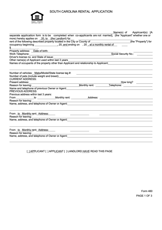 Fillable South Carolina Rental Application Form Printable Pdf Download