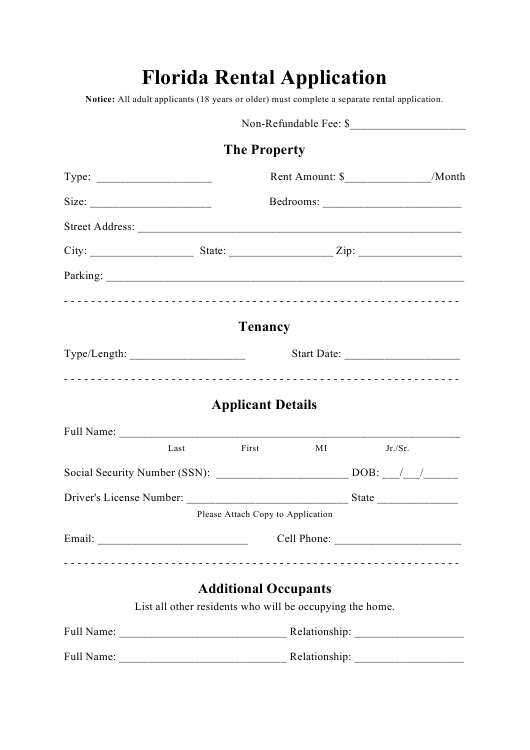 Florida Rental Application Form Download Printable PDF Templateroller