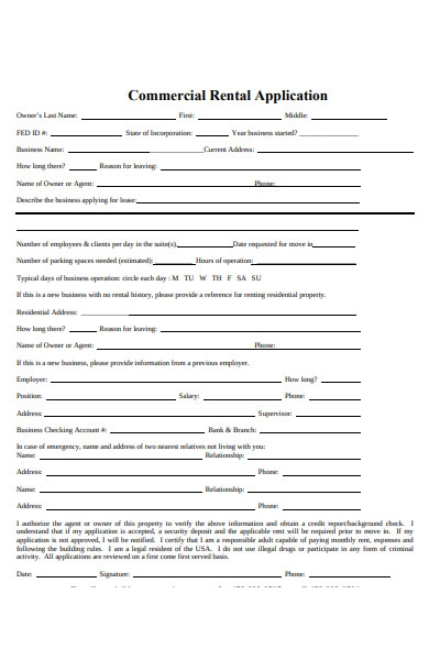 FREE 10 Commercial Rental Application Sample Forms In PDF MS Word