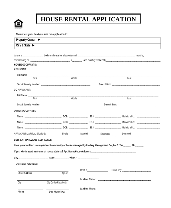 Sample House Rental Application Form 2022 5538
