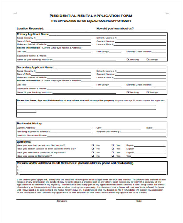 FREE 26 Rental Application Forms In PDF Excel MS Word