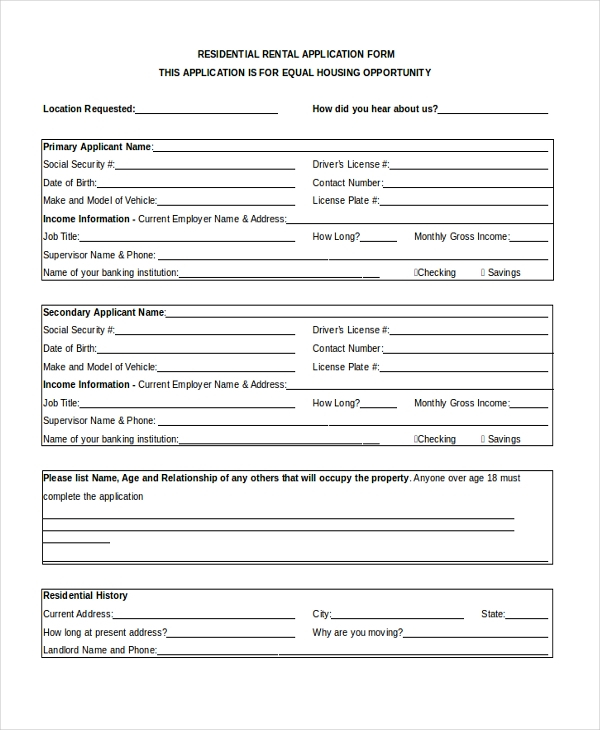 FREE 6 Sample Apartment Rental Application Forms In MS Word PDF