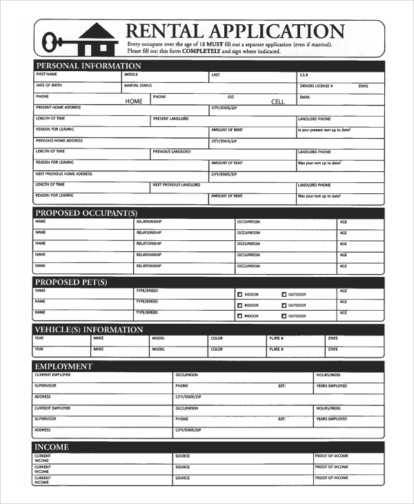 FREE 6 Sample Rental Application Forms In PDF MS Word