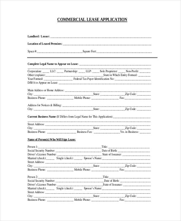 FREE 8 Commercial Lease Application Forms In PDF MS Word