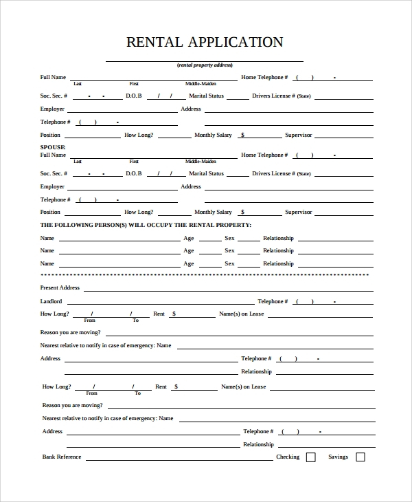 FREE 8 Rental Application Form Samples In PDF MS Word