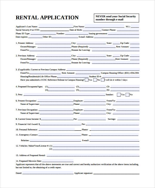 FREE 8 Rental Application Form Samples In PDF MS Word