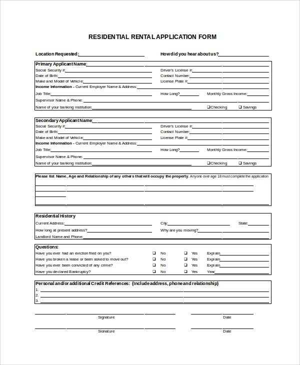 FREE 8 Sample Rental Application Templates In PDF MS Word