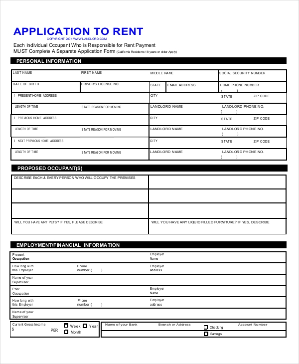 FREE 9 Sample Rental Application Forms In PDF MS Word Excel