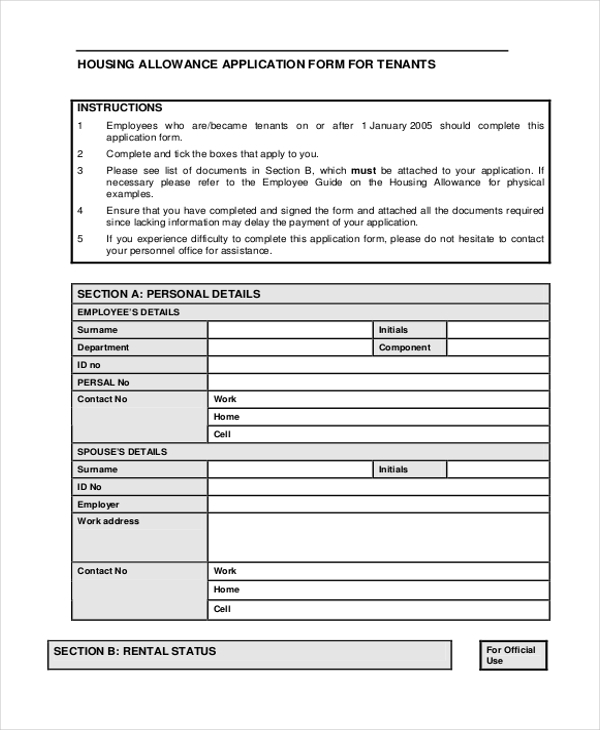 FREE 9 Sample Tenant Application Forms In PDF MS Word