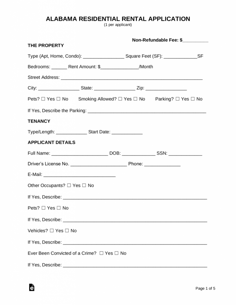 Free Alabama Rental Application Form PDF Word EForms