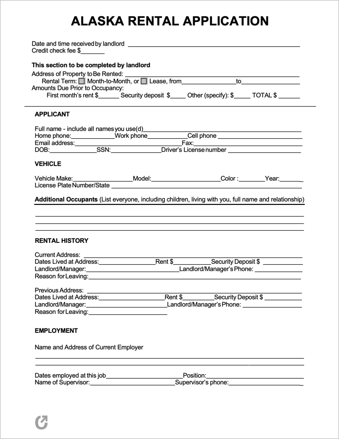 Free Alaska Rental Application PDF WORD