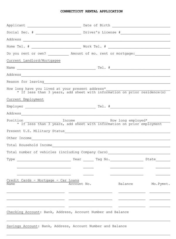 Free Blank Rental Application Forms by State Word PDF