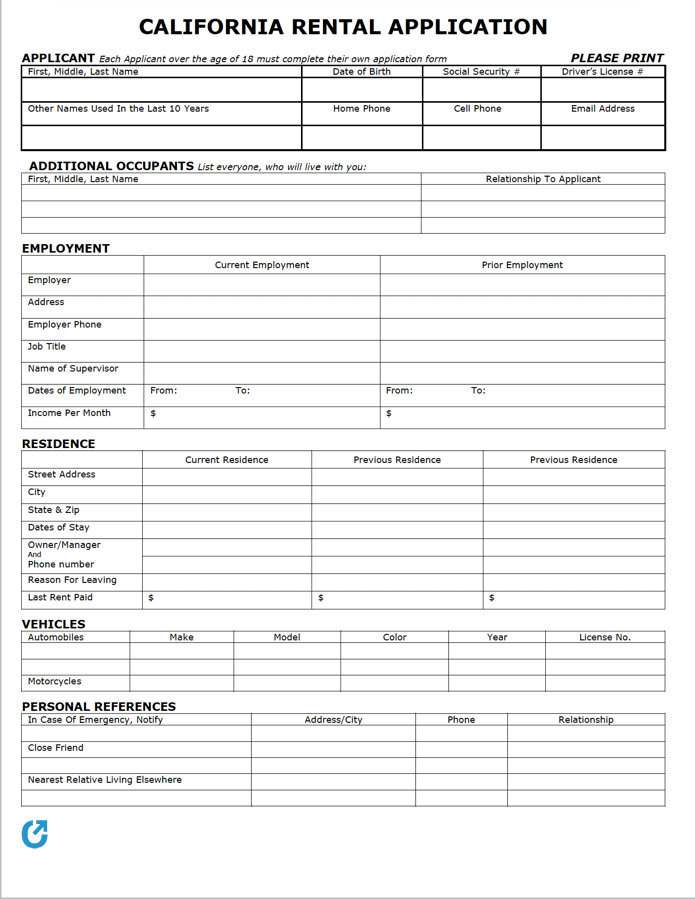 Free California Rental Application PDF WORD