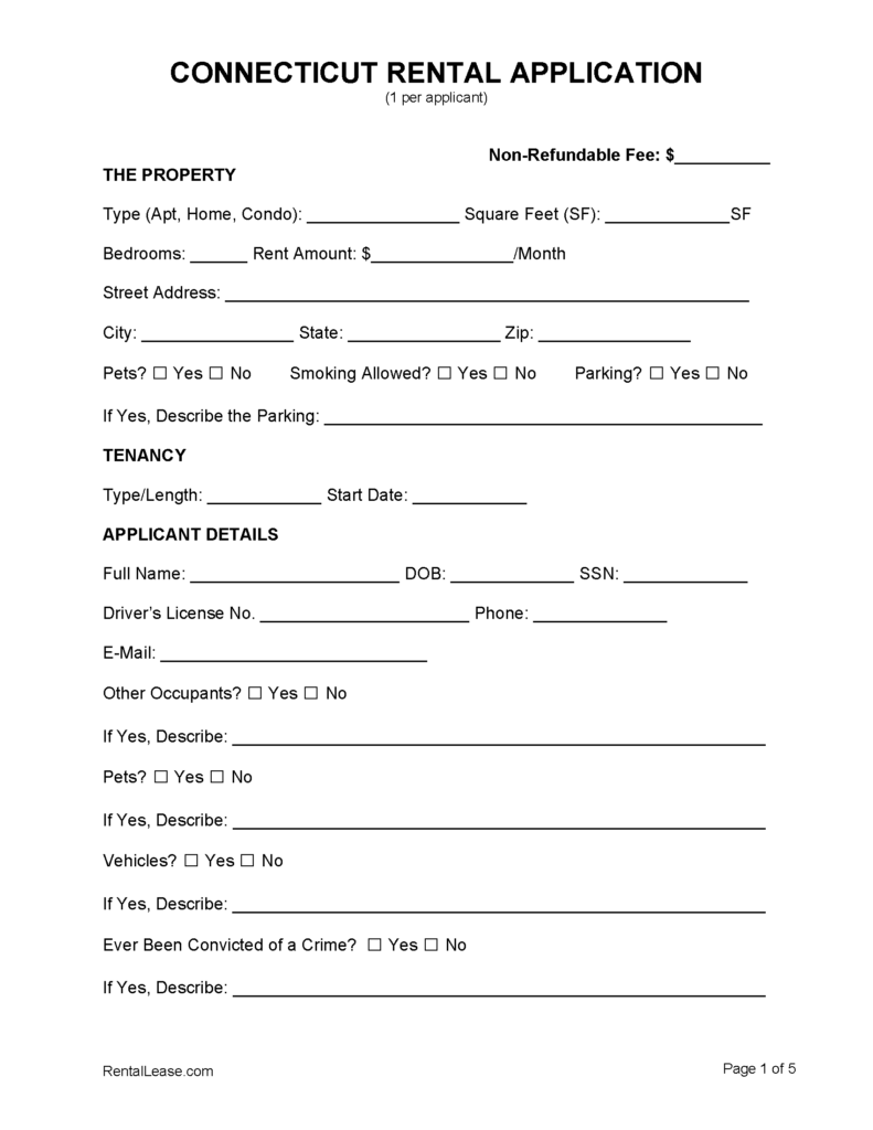 Free Connecticut Rental Application Template PDF Word doc 