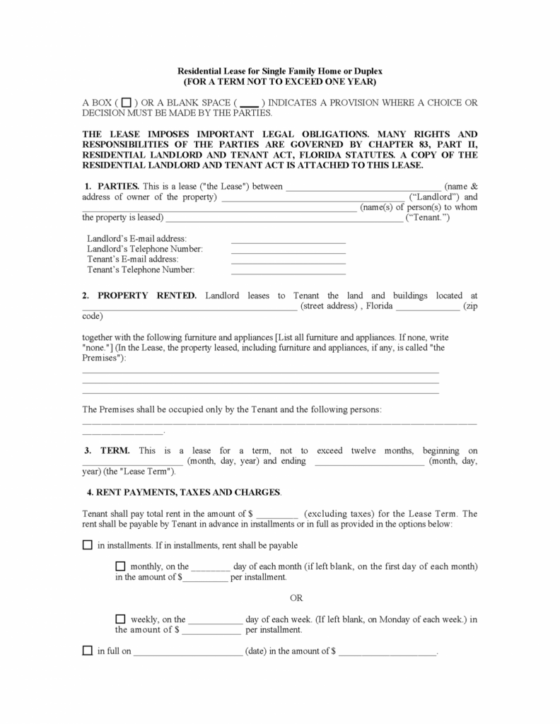 Free Florida BAR Residential Lease Agreement PDF EForms