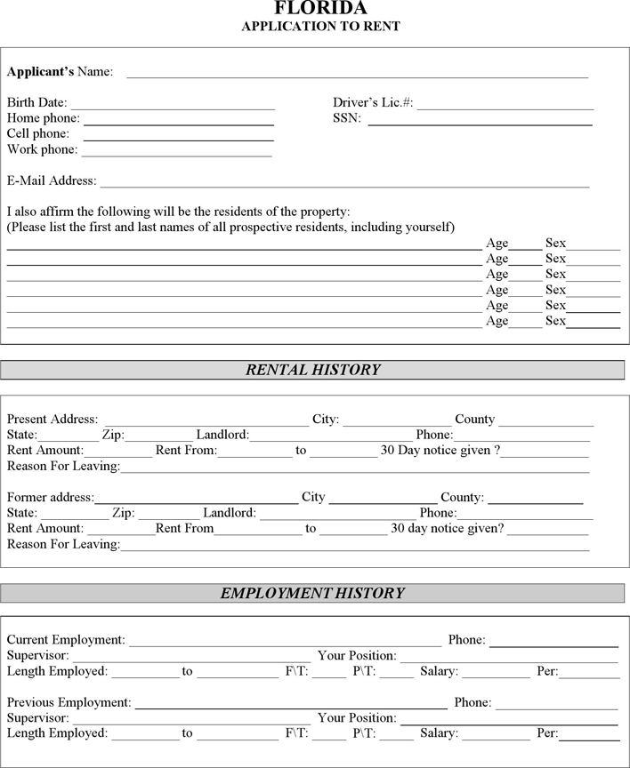 Free Florida Rental Application PDF 130KB 2 Page s 