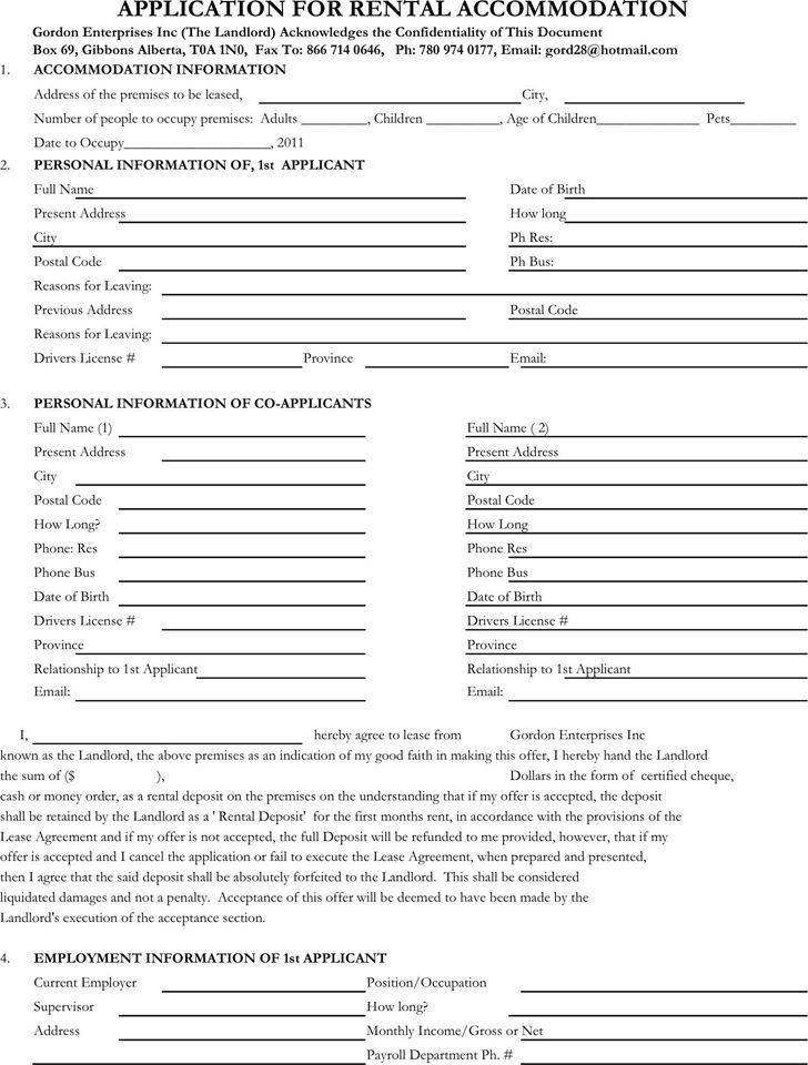 Free Free Rental Application Form PDF 2 Page s Rental 