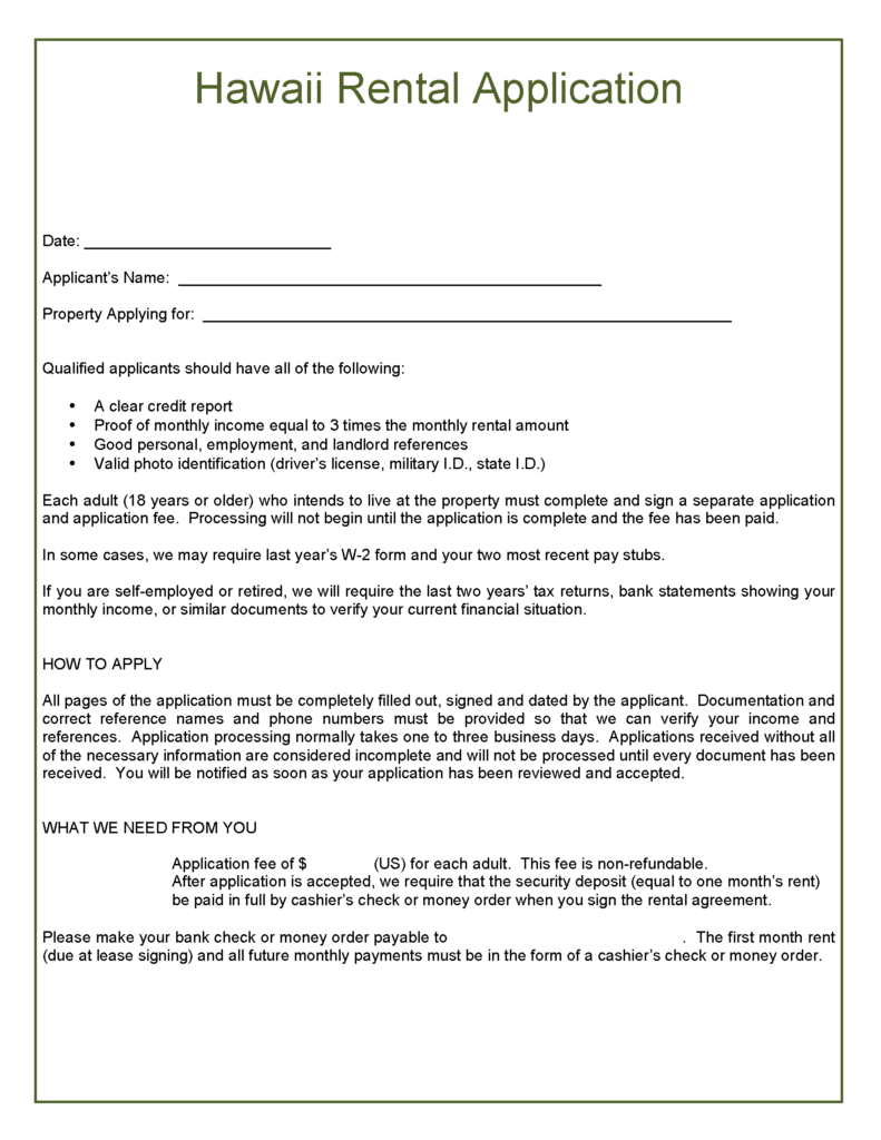 Free Hawaii Rental Application PDF