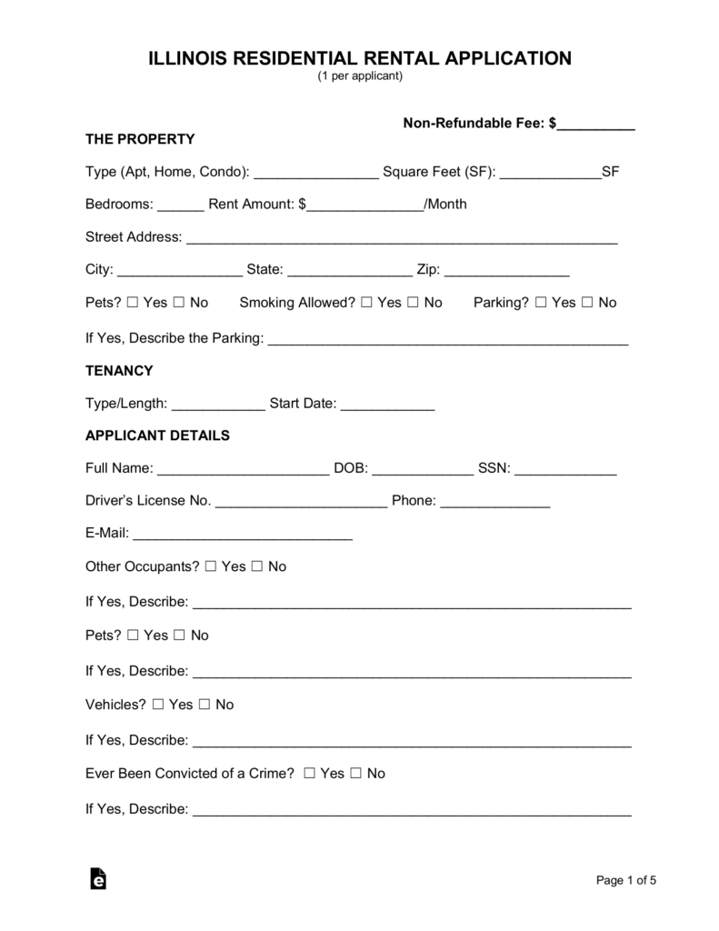 Free Illinois Rental Application Form PDF EForms