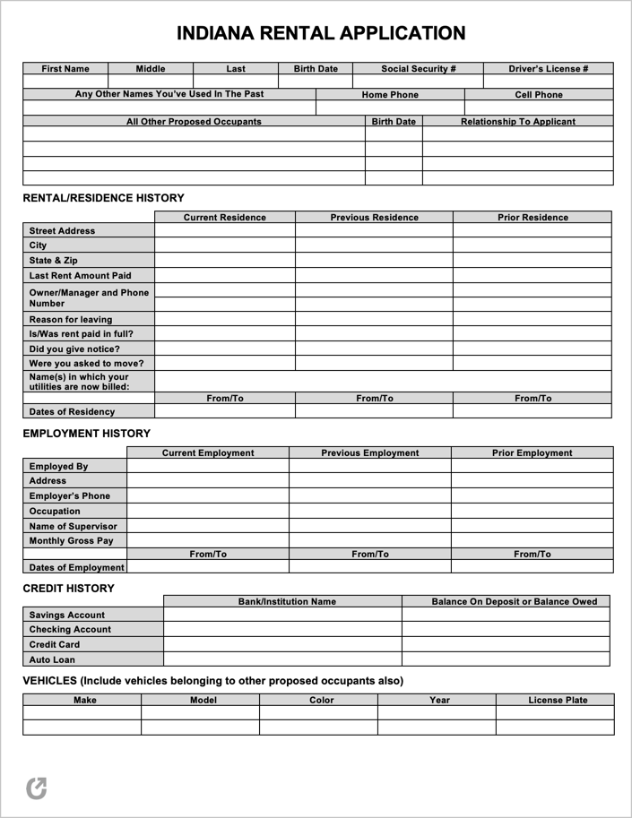 Free Indiana Rental Application PDF WORD RTF