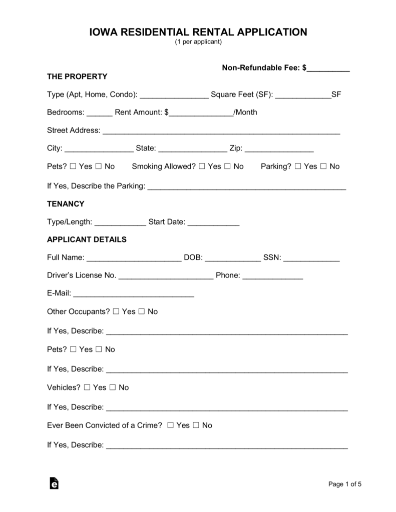 Free Iowa Rental Application Form PDF EForms
