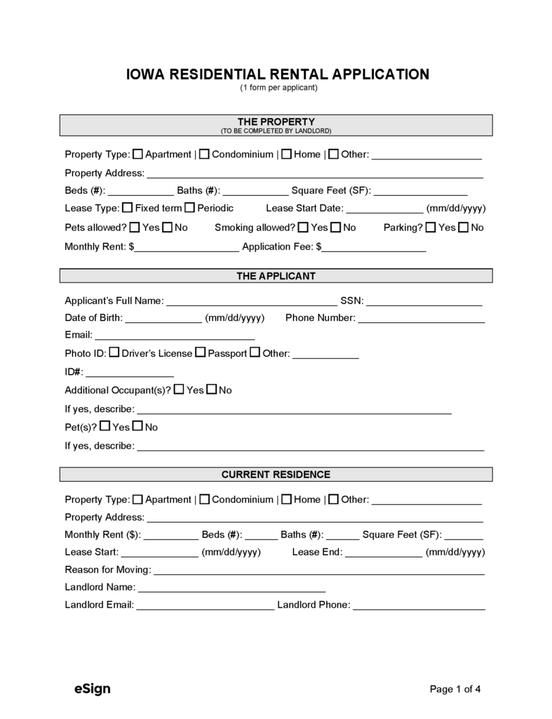 Free Iowa Rental Application Form PDF Word