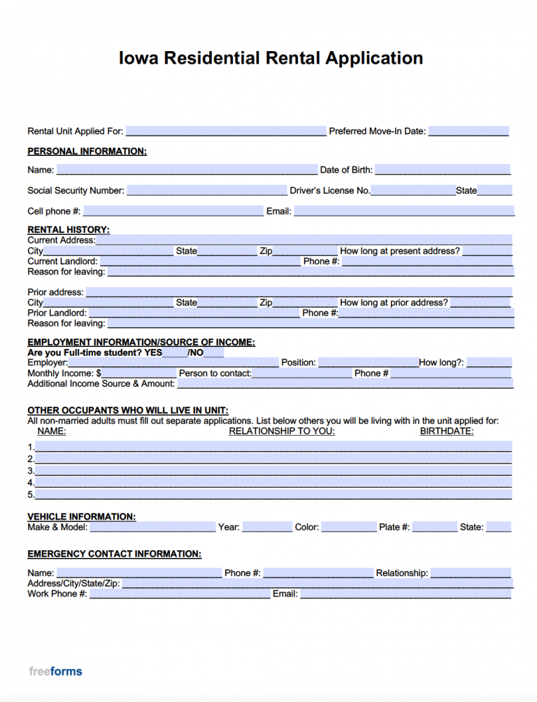 Free Iowa Residential Rental Application Form PDF WORD