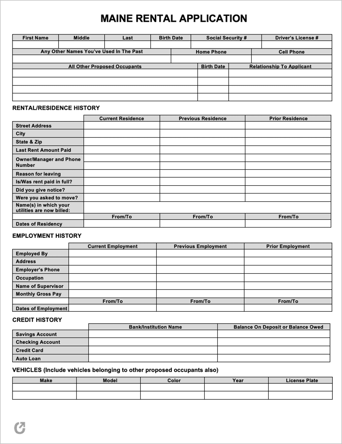 Free Maine Rental Application PDF WORD