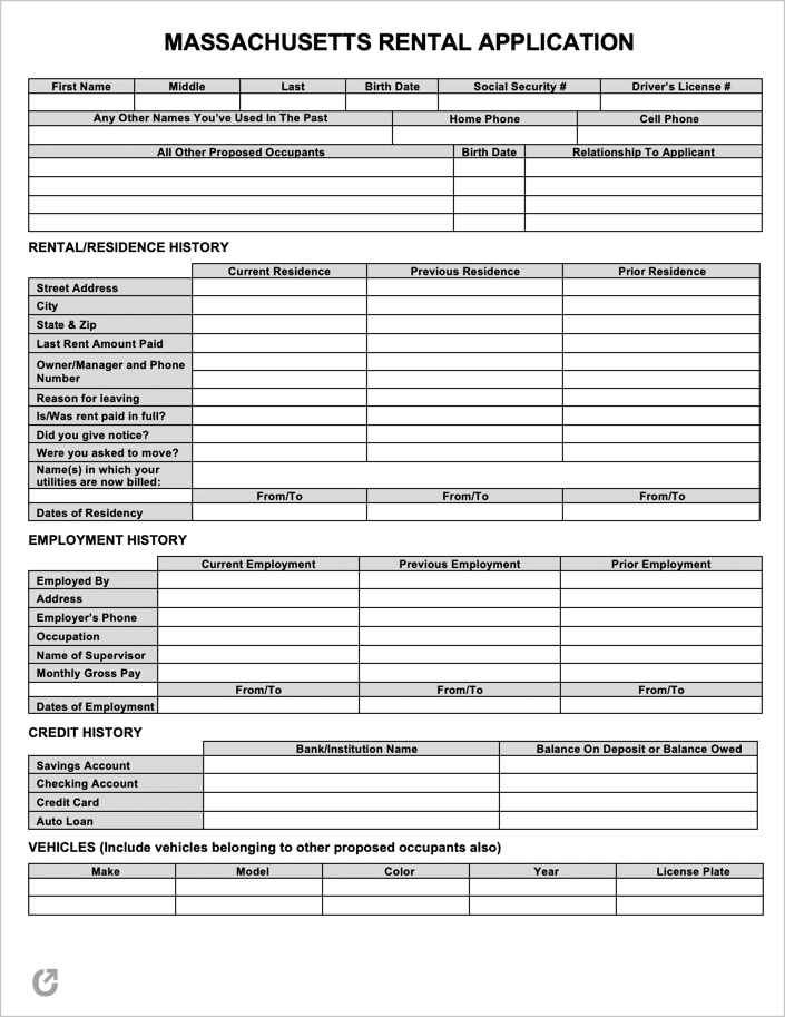 Free Massachusetts Rental Application PDF WORD RTF