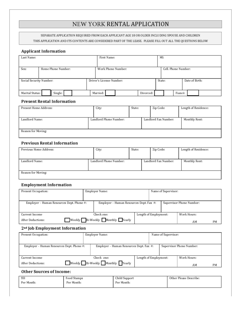 Free New York Rental Application PDF