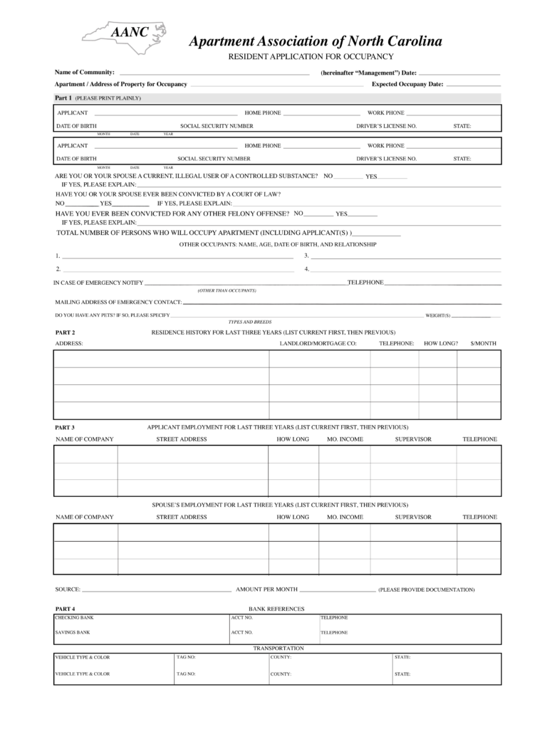 Free North Carolina Rental Application Form PDF EForms Free 