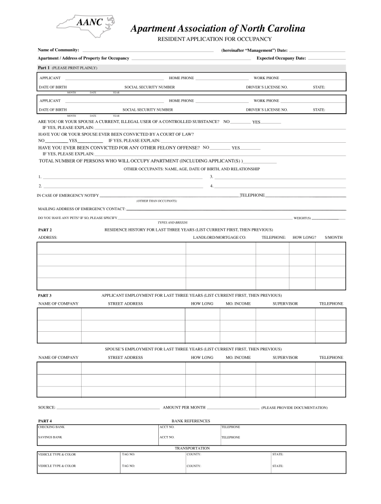 Free North Carolina Rental Application Form PDF EForms Free 